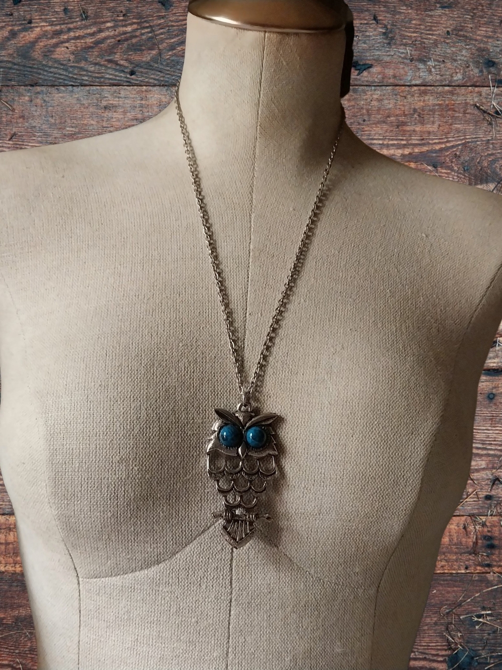 Silver Owl Pendant Necklace with Blue Eyes